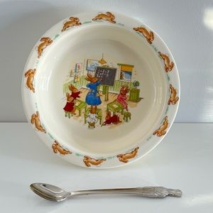 Royal Doulton Bunnykins Deep Bowl and Spoon Bunnykins at School Children
